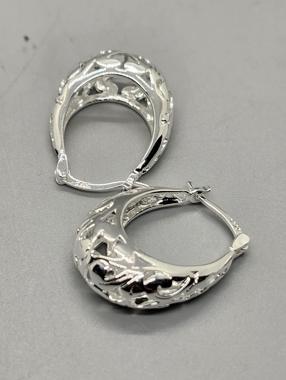 Sterling Silver Carved Hoop Earrings - Picture 8 of 12